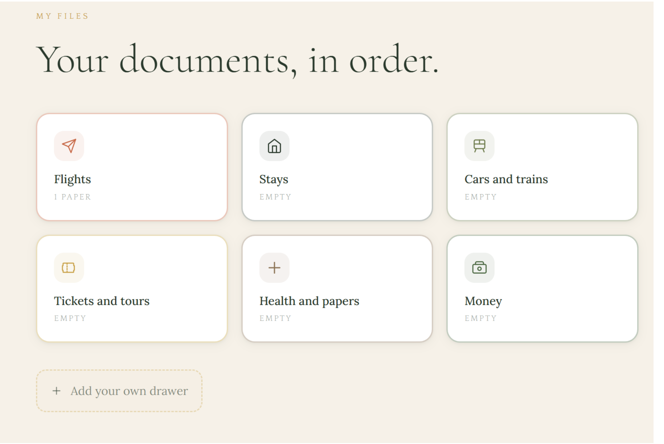 Booking files, sorted into drawers